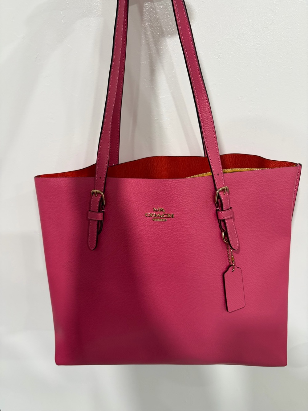 Coach Bright Pink Tote with Red Interior